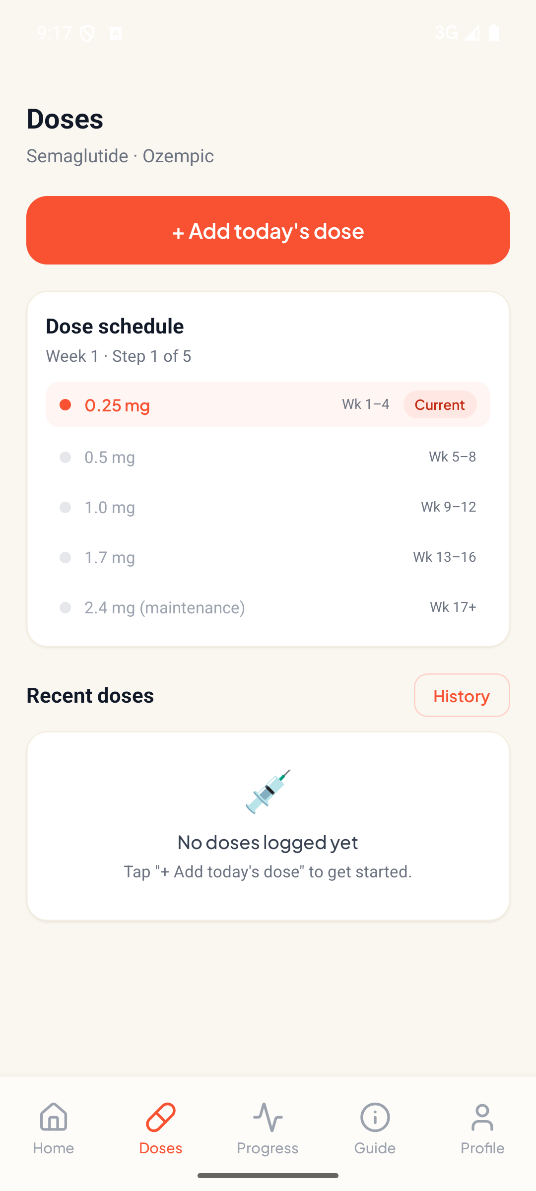 Dose schedule screen