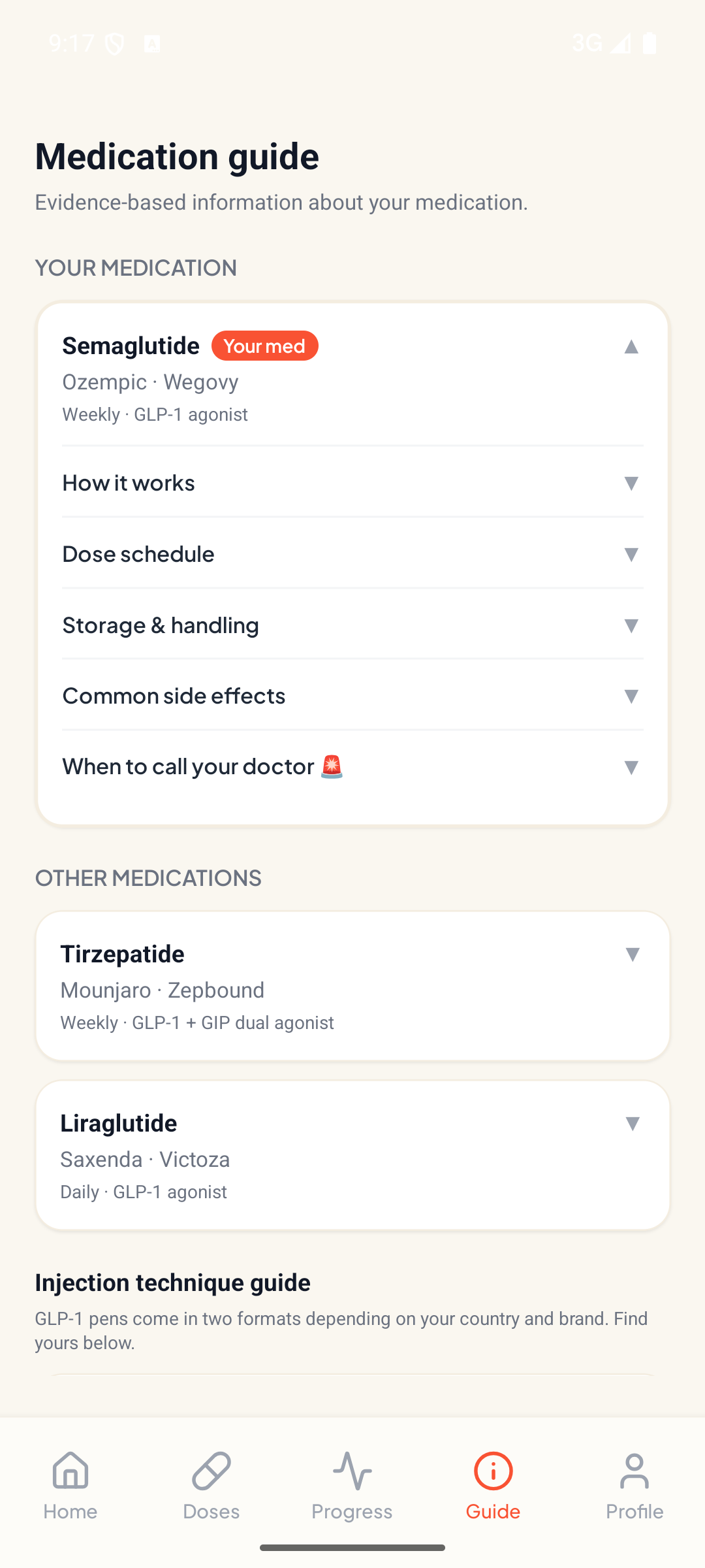Medication guide screen